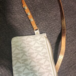 Michael Kors White and Tan Wristlet